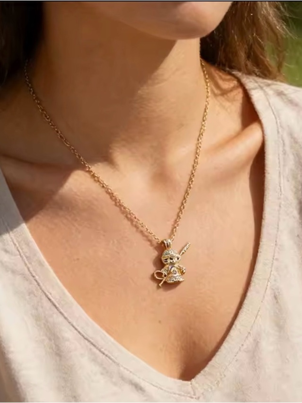 18K Gold Monkey King w/ Staff Micro Pave Diamond Inlay Necklace Mythology Legend - Picture 13 of 13